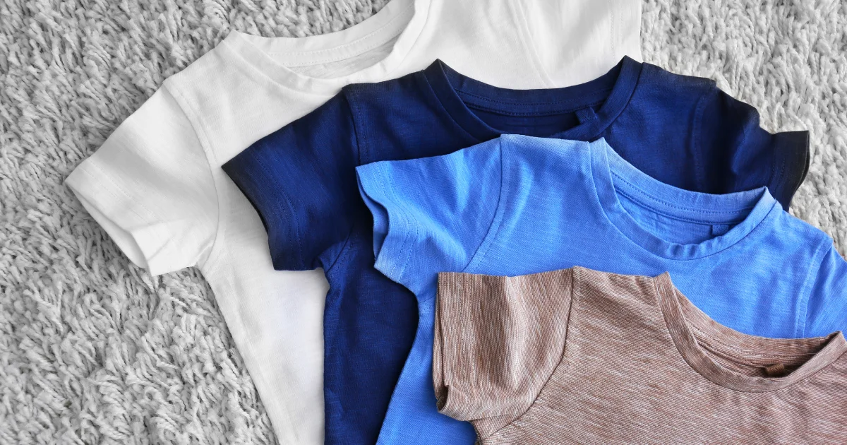 Flat lay of plain tees in a new clothing brand colour range